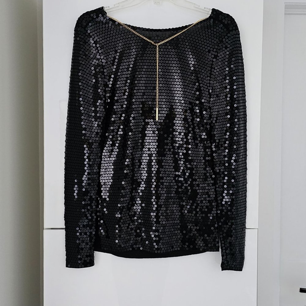 Michael Kors Sequin Draped Cowl with MK Chain - Picture 6 of 15